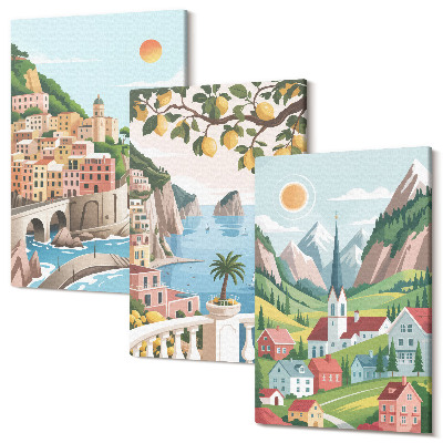 Tablou canvas set triptic Peisaje pitorești cu mare și citrice