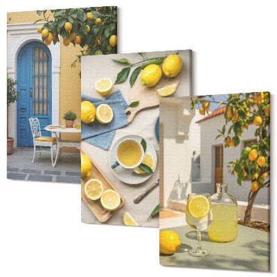 Tablou canvas set triptic Lămâi limonadă uși albastre vederi de vară