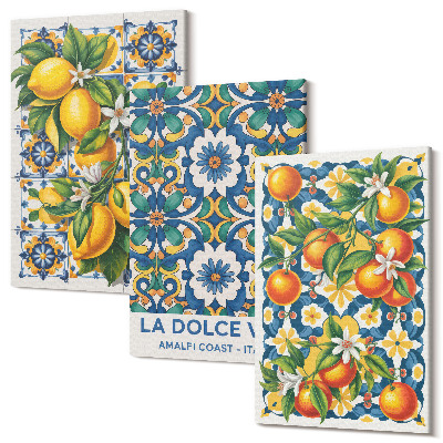 Tablou 3 piese Afișe cu modele abstracte cu citrice și colorate