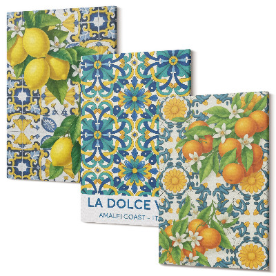 Set tablouri canvas triptic Flori de lamaie si portocale in stil italian