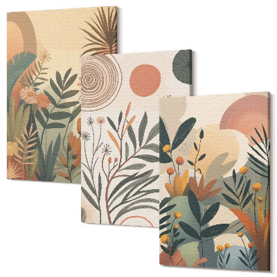 Tablou 3 piese Motive vegetale în culori atenuate cu cercuri