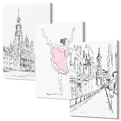 Set tablouri canvas triptic Imagini elegante ale balerinelor și arhitecturii care dansează