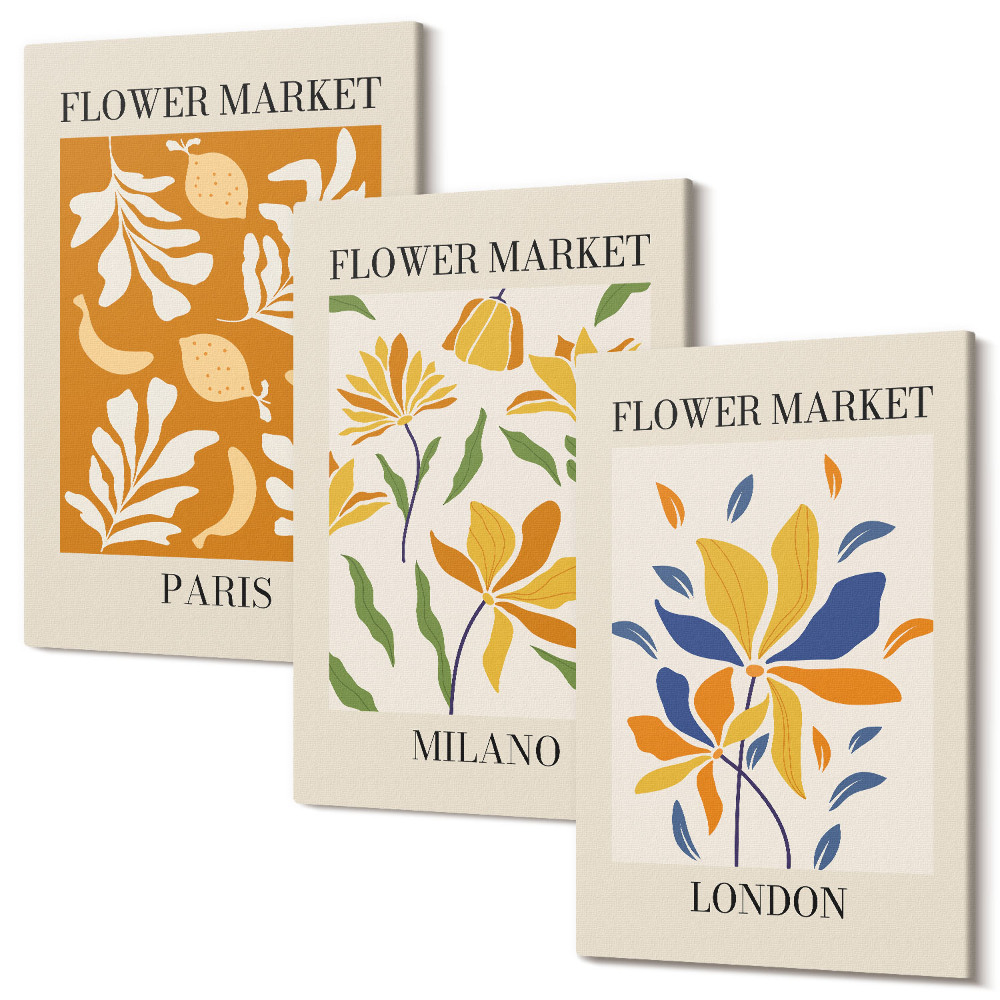 Tablou 3 piese Postere florale Paris Milano Londra