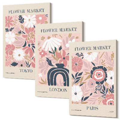 Tablou canvas set triptic Motive florale în Tokyo, Londra și Paris