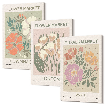 Tablou 3 piese Postere florale Copenhaga Londra Paris