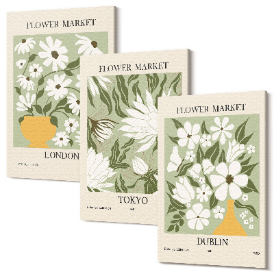 Tablou canvas set triptic Afișe florale Londra Tokyo Dublin