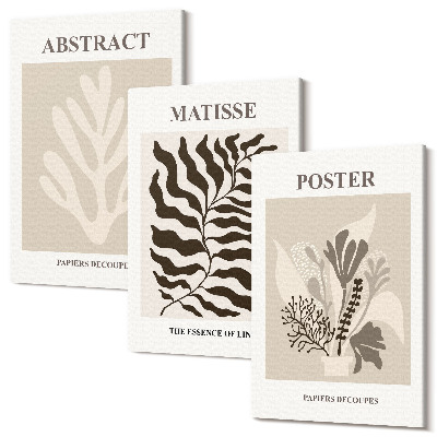 Tablou canvas set triptic Modele de plante în nuanțe de bej și maro