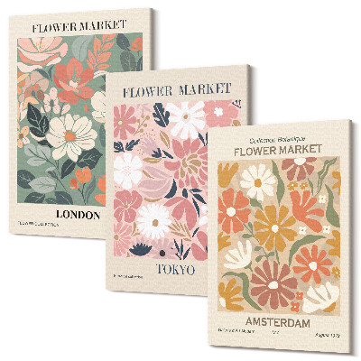 Tablou canvas set triptic Modele florale postere Londra Tokyo și Amsterdam