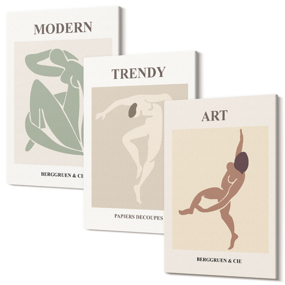 Set tablouri canvas triptic Personaje elegante în nuanțe minimaliste