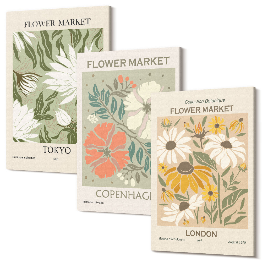 Tablou 3 piese Motive florale din diverse orașe din lume