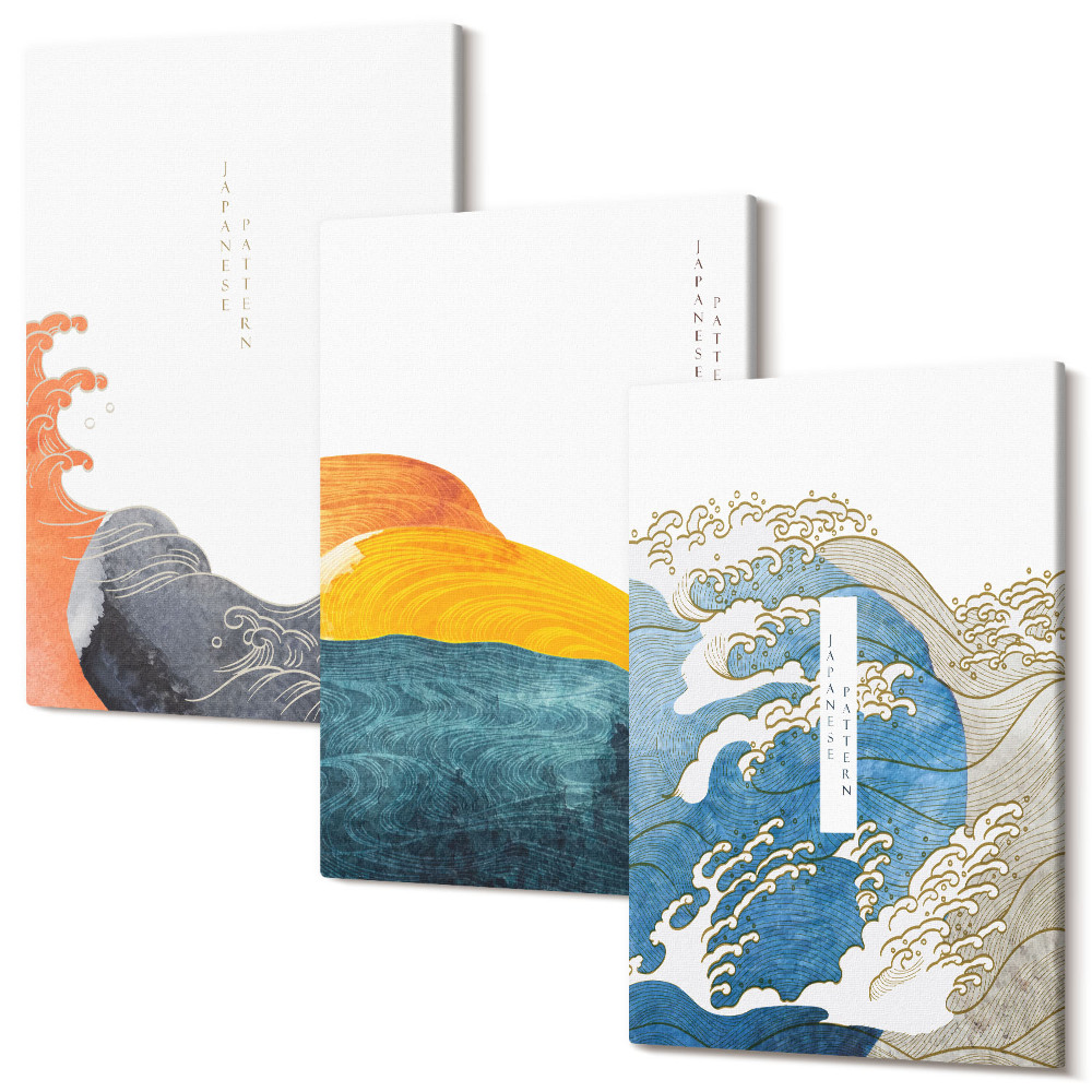 Tablou canvas set triptic Valuri în stil grafic japonez