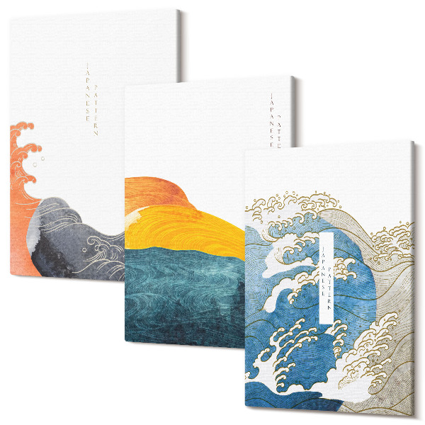 Tablou canvas set triptic Valuri în stil grafic japonez