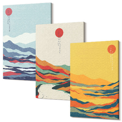 Tablou canvas set triptic Peisaje abstracte colorate de munte și râu
