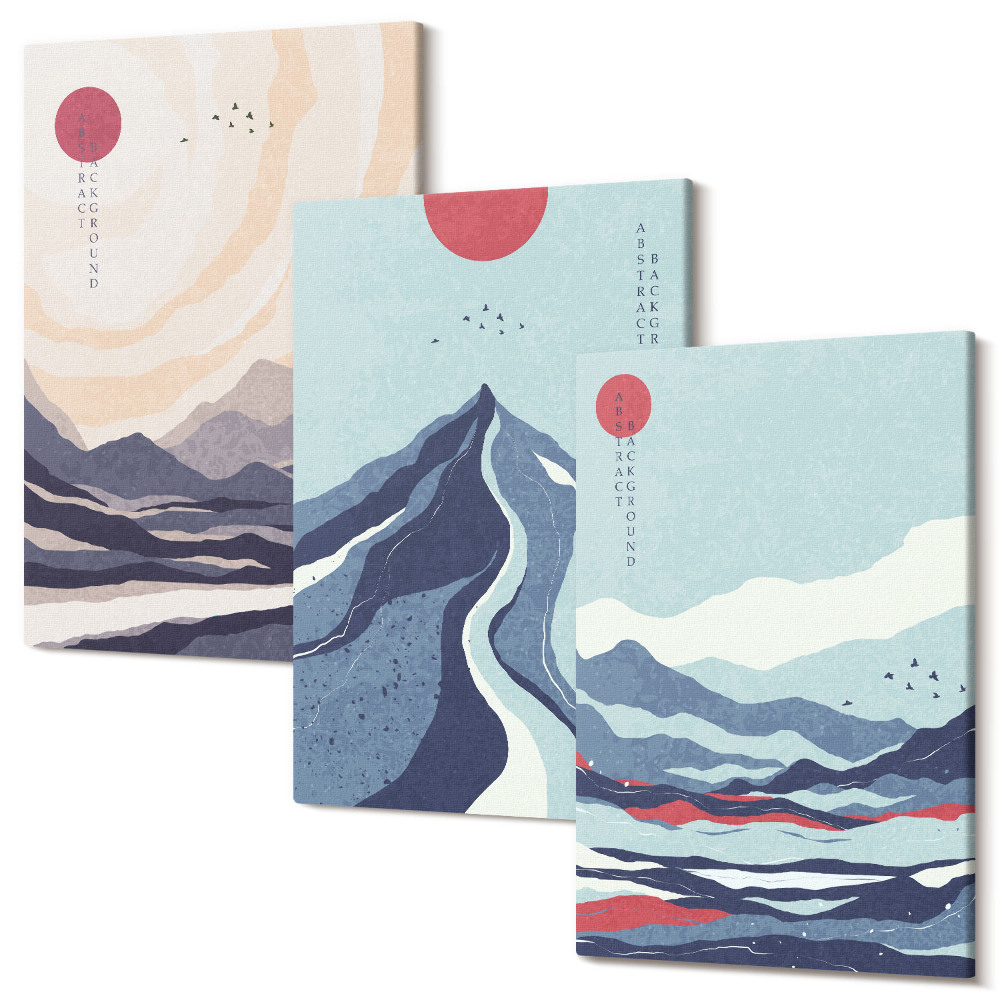 Tablou 3 piese Peisaje montane abstracte în stil japonez