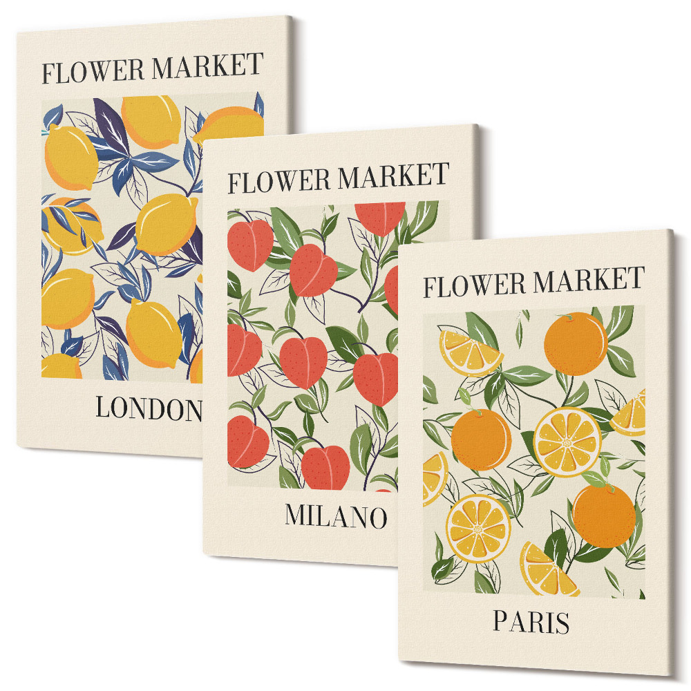 Tablou 3 piese Afișe florale la Londra, Milano și Paris