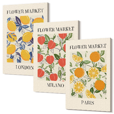 Tablou 3 piese Afișe florale la Londra, Milano și Paris