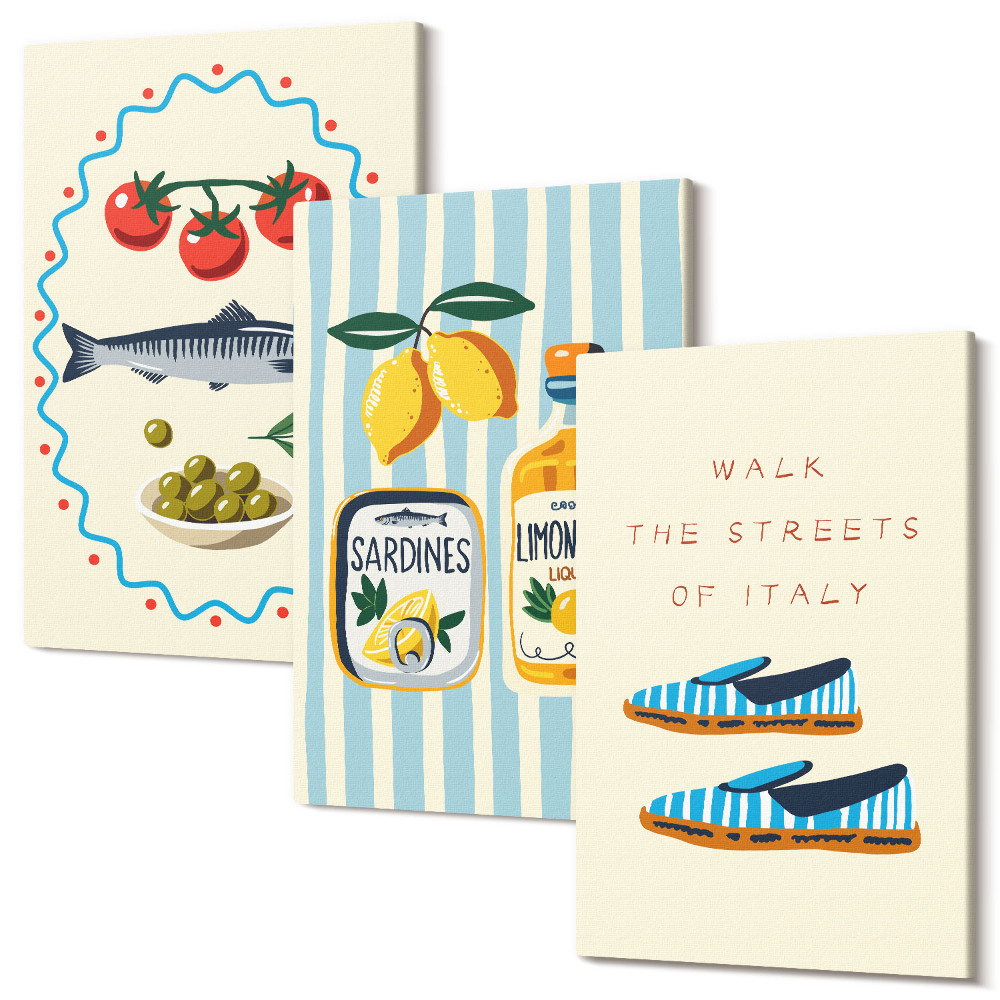 Tablou canvas set triptic Arome italiene și stil de viață în imagini colorate