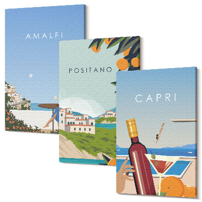 Set tablouri canvas triptic Vederi de vacanță la Amalfi, Positano și Capri