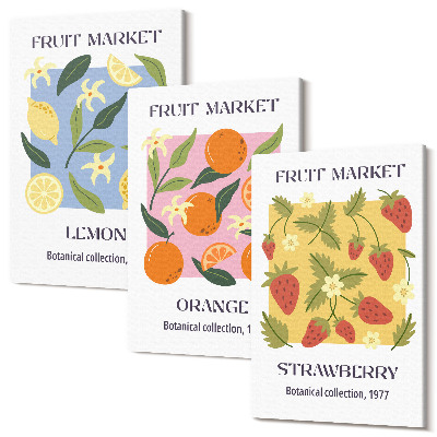 Tablou canvas set triptic Afișe cu fructe cu lămâi, portocale și căpșuni