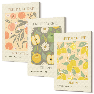 Tablou canvas set triptic Modele de poster cu fructe în stil retro