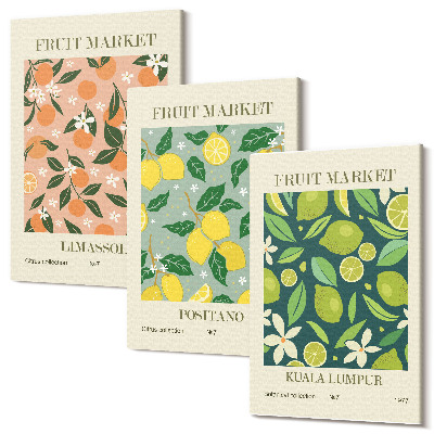 Tablou canvas set triptic Modele fructate cu citrice și flori de epocă