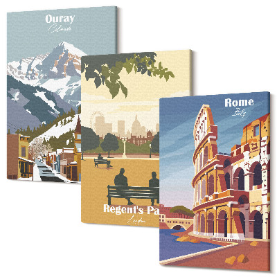 Tablou canvas set triptic Munții din Parcul Ouray din Londra Colosseumul din Roma
