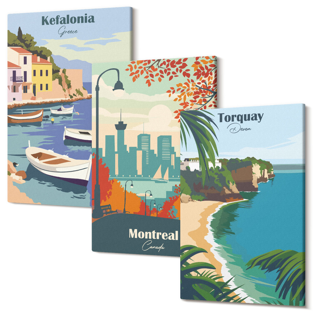 Tablou 3 piese Peisaje urbane și peisaje din Grecia, Canada și Australia