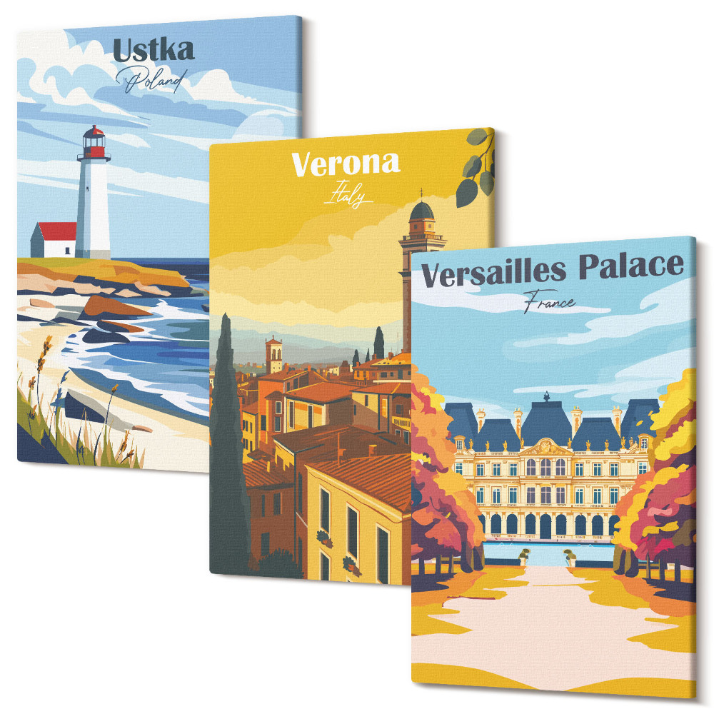 Set tablouri canvas triptic Vederi ale locurilor celebre de la mare și din orașe