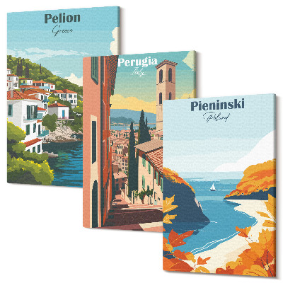 Set tablouri canvas triptic Peisaje pitorești în stil retro