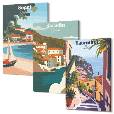 Tablou canvas set triptic Orașul de pe litoral vede ilustrații elegante