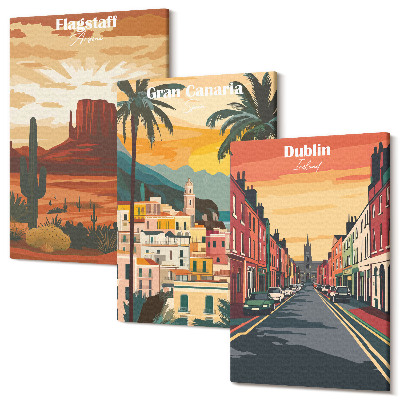 Set tablouri canvas triptic Peisaje de orașe și natură în culori calde