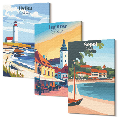 Tablou canvas set triptic Vederi ale orașelor poloneze Ustka Tarnów Sopot