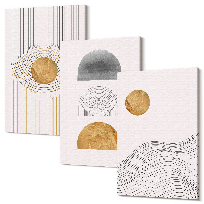 Tablou 3 piese Forme și linii abstracte în nuanțe de bej și gri