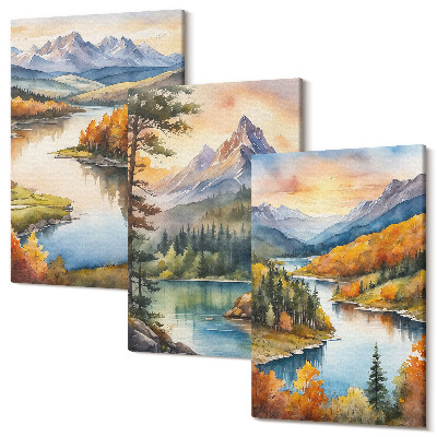 Tablou canvas set triptic Peisaje montane cu un râu și copaci colorați
