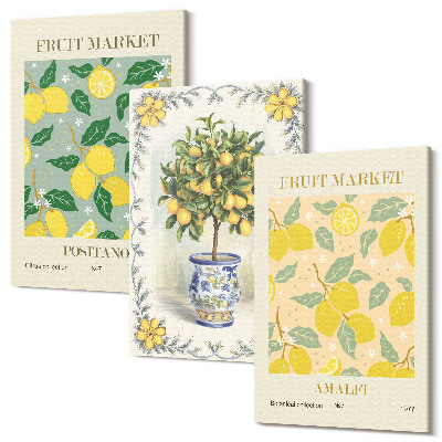 Tablou 3 piese Afișe italiene cu citrice și fructe