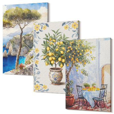 Set tablouri canvas triptic Vedere la mare cu lamai picturi italiene
