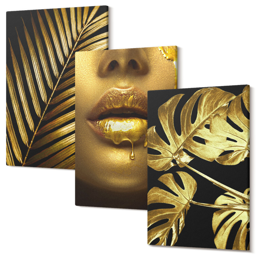 Tablou 3 piese Frunze de palmier fata femeii frunze de monstera