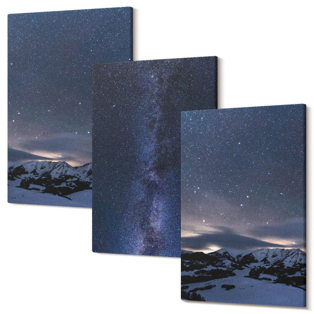 Tablou canvas set triptic Cer de noapte cu stele și un peisaj montan