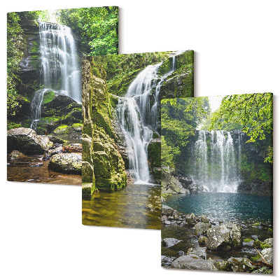Tablou canvas set triptic Cascade intr-un cadru verde cu pietre si apa