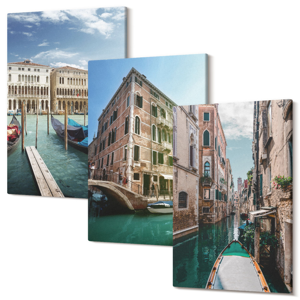 Tablou 3 piese Vederi la Veneția cu canale și arhitectură urbană
