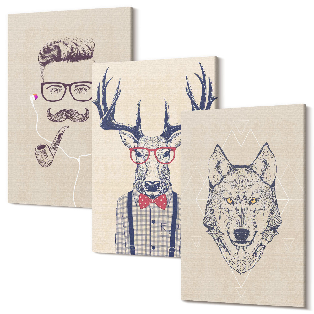 Set tablouri canvas triptic Portrete elegante ale animalelor și bărbaților