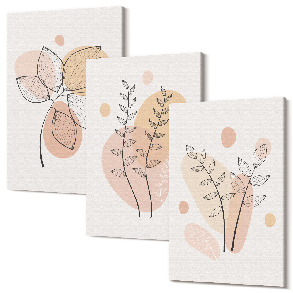 Set tablouri canvas triptic Desene minimaliste de plante în culori pastelate
