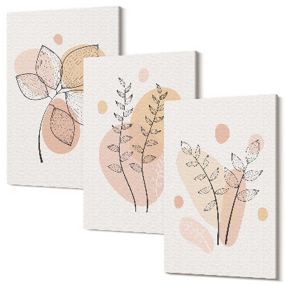 Set tablouri canvas triptic Desene minimaliste de plante în culori pastelate