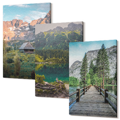 Tablou 3 piese Peisaje montane cu un lac și un dig de lemn