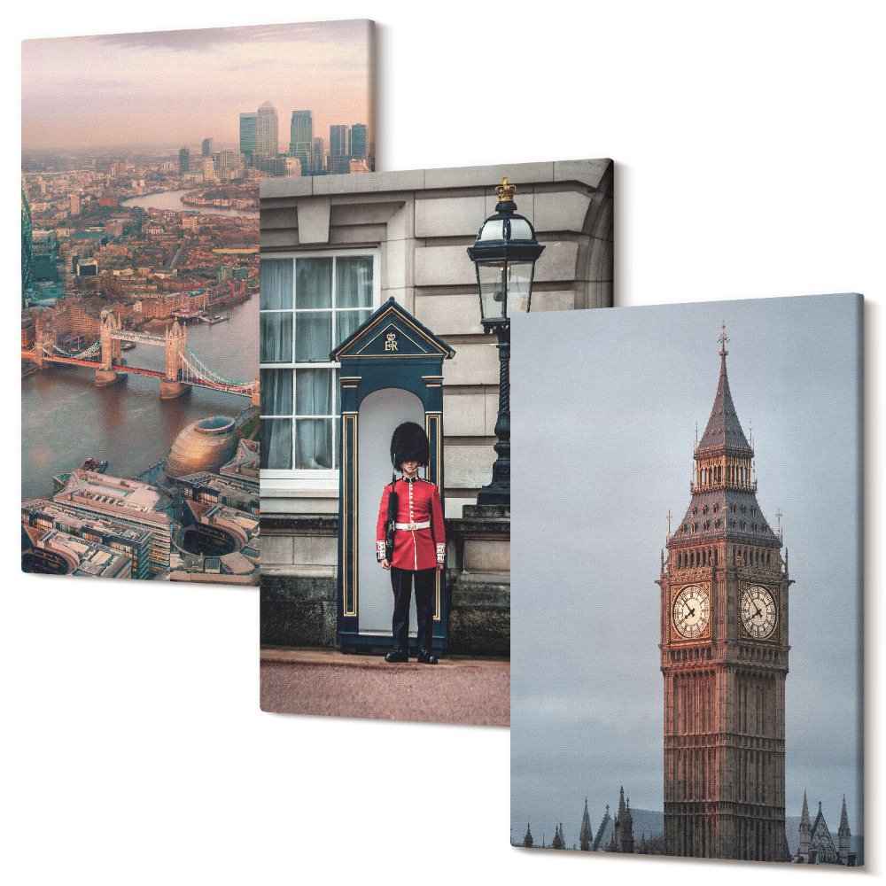 Tablou canvas set triptic Vederi ale Londrei cu podul și garda Big Ben