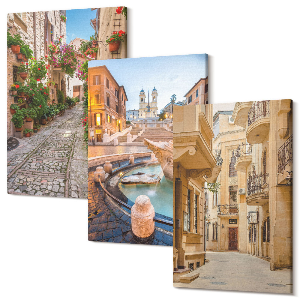 Tablou canvas set triptic Străzi și fântâni fermecătoare în arhitectură pitorească