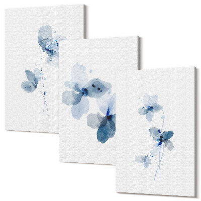 Set tablouri canvas triptic Flori în nuanțe de albastru pe un fundal deschis