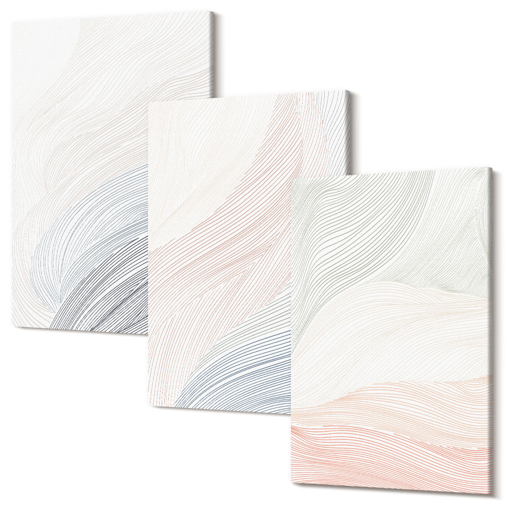 Set tablouri canvas triptic Pictură cu valuri abstracte pe carton în culori pastelate