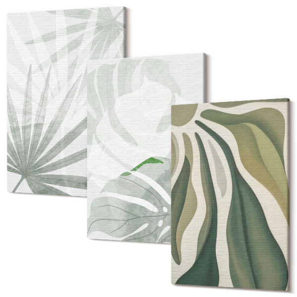 Tablou canvas set triptic Plantați frunzele în nuanțe de verde și gri