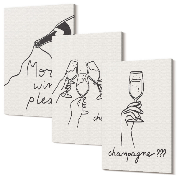 Set tablouri canvas triptic Momente vesele cu vin și șampanie line-art